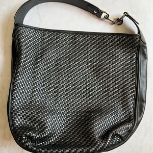 Like New Coach Black Woven Leather Shoulder Bag
